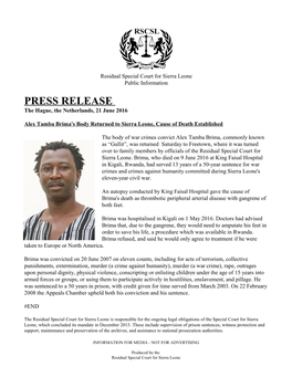 Alex Tamba Brima's Body Returned to Sierra Leone, Cause of Death Established