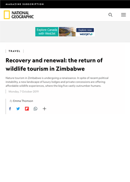 Recovery and Renewal: the Return of Wildlife Tourism in Zimbabwe