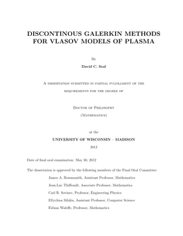 Discontinous Galerkin Methods for Vlasov Models of Plasma