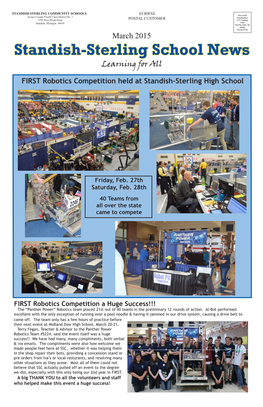 Standish-Sterling School News Learning for All FIRST Robotics Competition Held at Standish-Sterling High School