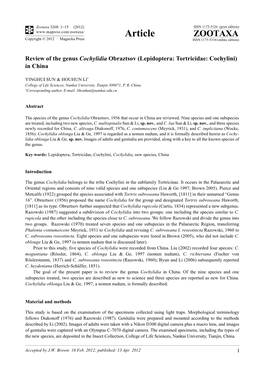 Review of the Genus Cochylidia Obraztsov (Lepidoptera: Tortricidae: Cochylini) in China