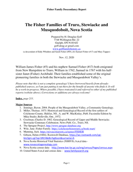 The Fisher Families of Truro, Stewiacke and Musquodoboit, Nova Scotia