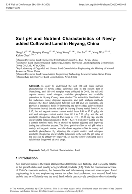Soil Ph and Nutrient Characteristics of Newly-Added Cultivated Land In