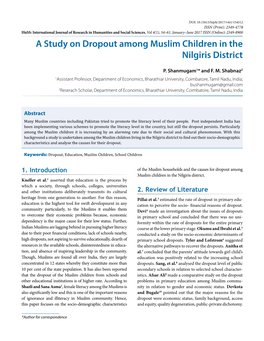 A Study on Dropout Among Muslim Children in the Nilgiris District