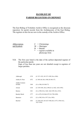 Parish Register List