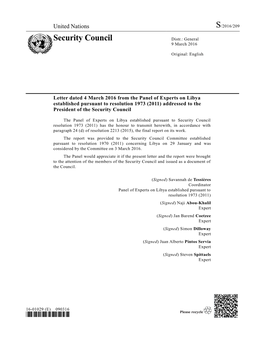 Libya Established Pursuant to Resolution 1973 (2011) Addressed to the President of the Security Council