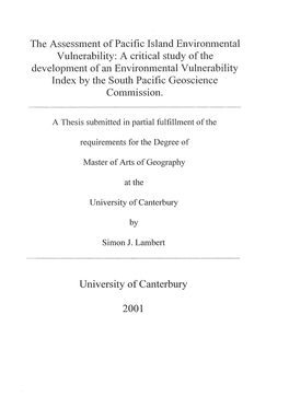 The Assesslnent of Pacific Island Environlnental Vulnerability: A