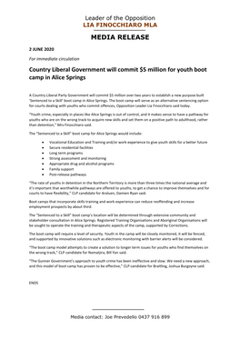 MEDIA RELEASE Country Liberal Government Will Commit $5 Million