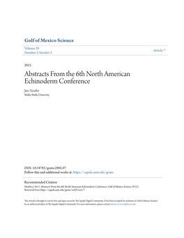 Abstracts from the 6Th North American Echinoderm Conference Jim Nestler Walla Walla University