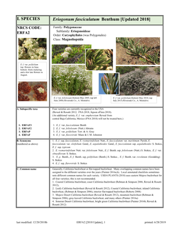 I. SPECIES Eriogonum Fasciculatum Benthum [Updated 2018]