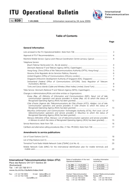 ITU Operational Bulletin Telecommunication Union