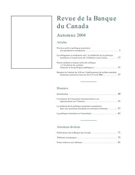 Revue De La Banque Du Canada Automne 2004