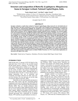 Structure and Composition of Butterfly (Lepidoptera: Rhopalocera) Fauna in Surajpur Wetland, National Capital Region, India