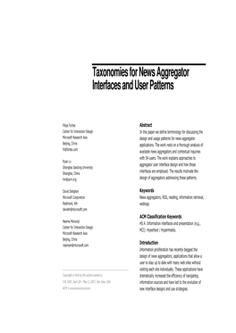 Taxonomies for News Aggregator Interfaces and User Patterns