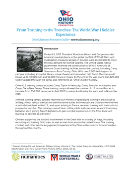 From Training to the Trenches: the World War I Soldier Experience Ohio Memory Resource Guide—