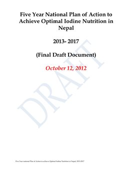 Five Year National Plan of Action to Achieve Optimal Iodine Nutrition in Nepal