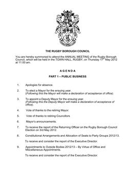 Annual Council 17 May 2012 Agenda