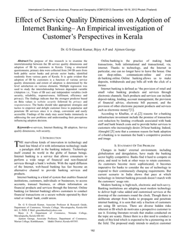 Effect of Service Quality Dimensions on Adoption of Internet Banking– an Empirical Investigation of Customer’S Perspectives in Kerala