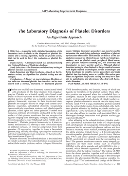 The Laboratory Diagnosis of Platelet Disorders an Algorithmic Approach