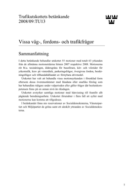 Bet. 2008/09:TU13 Vissa Väg-, Fordons- Och Trafikfrågor