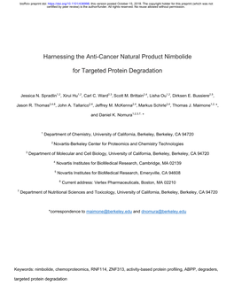 Harnessing the Anti-Cancer Natural Product Nimbolide for Targeted