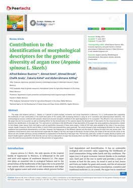Contribution to the Identification of Morphological Descriptors for the Genetic Diversity of Argan Tree (Argania Spinosa L