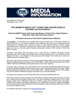 Fifa Women's World Cup™ Stars Take Center Stage in the Nwsl on Fox Sports 1