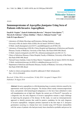 Immunoproteome of Aspergillus Fumigatus Using Sera of Patients with Invasive Aspergillosis