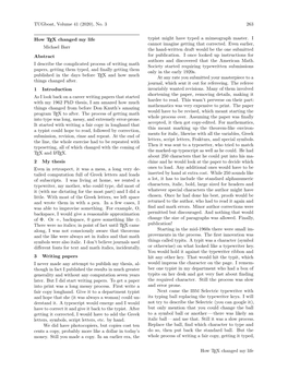 Tugboat, Volume 41 (2020), No. 3 263 How TEX Changed My Life Michael Barr Abstract I Describe the Complicated Process of Writing