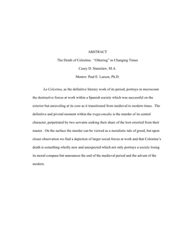 ABSTRACT the Death of Celestina: “Othering” in Changing Times