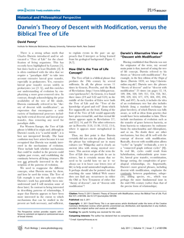 Darwin's Theory of Descent with Modification, Versus the Biblical