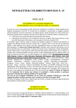 Newsletter Coldiretti Rovigo N. 15 Fiscale