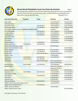 Wizard World Philadelphia Comic Con Photo Op Schedule