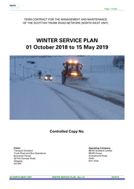 WINTER SERVICE PLAN 01 October 2018 to 15 May 2019