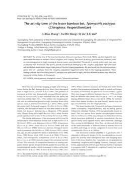 The Activity Time of the Lesser Bamboo Bat, Tylonycteris Pachypus (Chiroptera: Vespertilionidae)