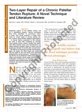 Two-Layer Repair of a Chronic Patellar Tendon Rupture: a Novel Technique Echniques