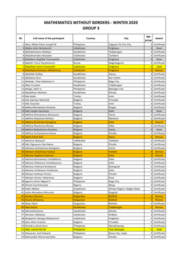 Mathematics Without Borders - Winter 2020 Group 3