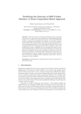 Predicting the Outcome of ODI Cricket Matches: a Team Composition Based Approach