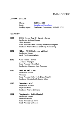 Daniel Gregg CV