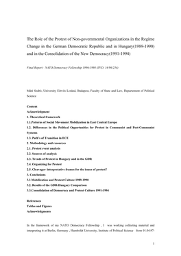 The Role of the Protest of Non-Governmental Organizations in the Regime Change in the German Democratic Republic and in Hungary