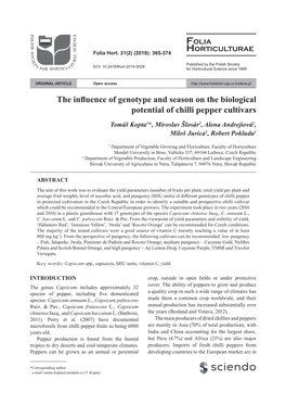 The Influence of Genotype and Season on the Biological Potential of Chilli Pepper Cultivars