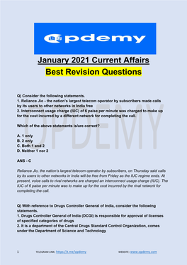 January 2021 Current Affairs Best Revision Questions