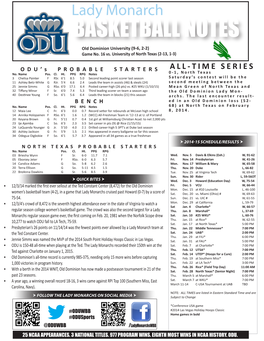 BASKETBALL NOTES Old Dominion University (9-6, 2-2) Game No