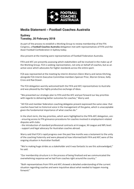 Media Statement – Football Coaches Australia