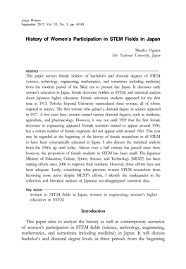 History of Women's Participation in STEM Fields in Japan Introduction