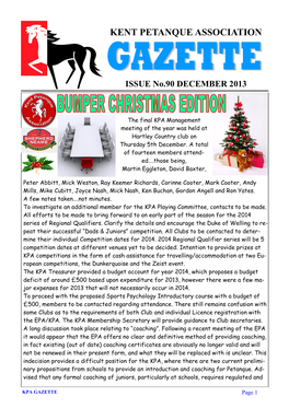 KENT PETANQUE ASSOCIATION ISSUE No.90 DECEMBER 2013