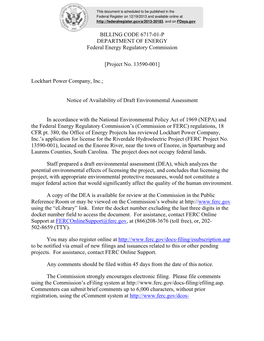 BILLING CODE 6717-01-P DEPARTMENT of ENERGY Federal Energy Regulatory Commission