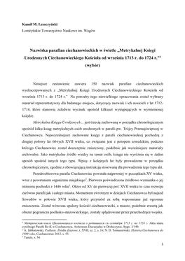 Nazwiska Parafian Ciechanowieckich W Świetle „Metrykalnej Księgi Urodzonych Ciechanowieckiego Kościoła Od Września 1713 R