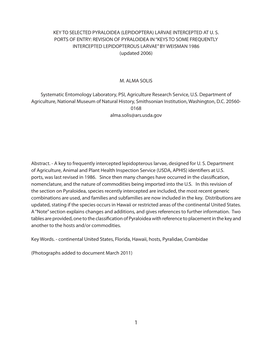 Key to Selected Pyraloidea (Lepidoptera) Larvae Intercepted at U