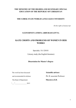 Kate Chopin and Problems of Women in Her Works
